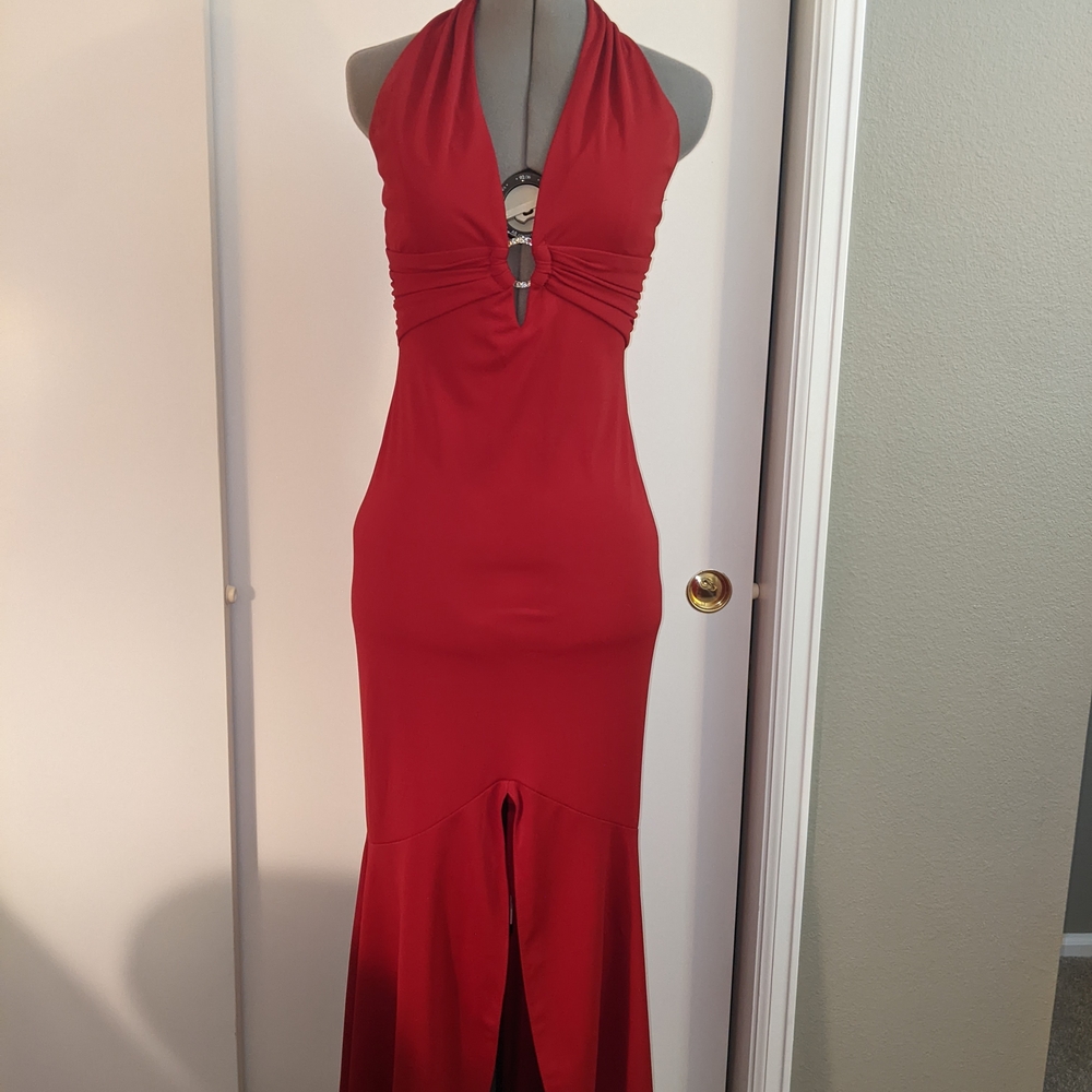 Elegant Red Halter Dress